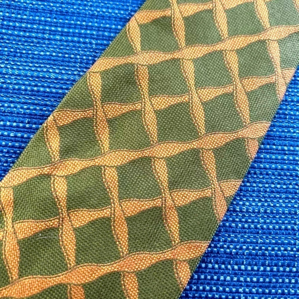Oleg Cassini Vintage Tie Green And Browns Woven Look Eclectic Grandpa
